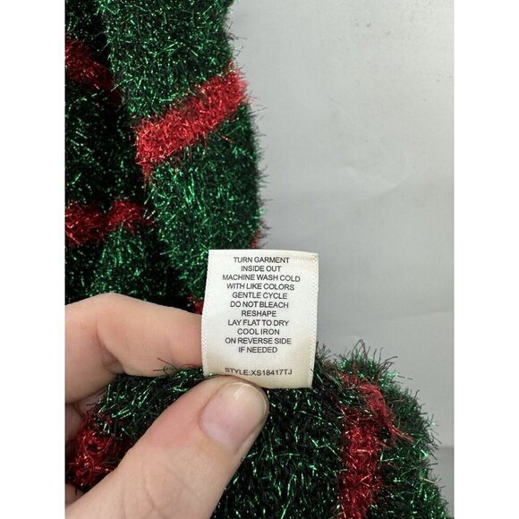 Blizzard Bay Christmas Sweater Women Small Green Holiday Sequin Bow Eyelash Knit - Picture 8 of 10